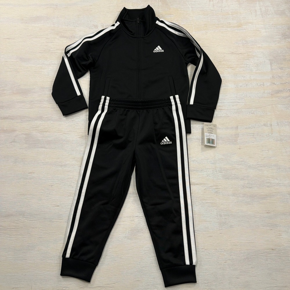 Adidas Tracksuit Set 3-Stripes Full Zip Jacket Pants Black White Boys 3T NWT